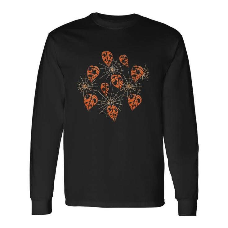 Orange Leaves With Holes And Spiderwebs Classic Long Sleeve T-Shirt T-Shirt