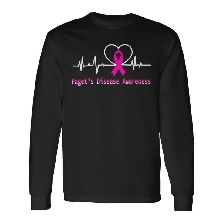 Pagets Disease Awareness Heartbeat Pink Ribbon Pagets Disease Pagets Disease Awareness Long Sleeve T-Shirt