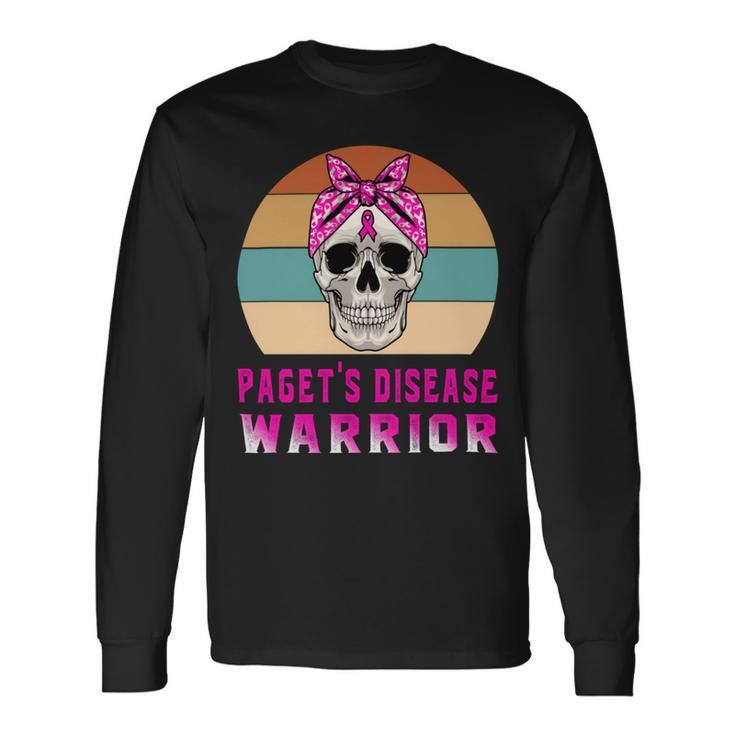Pagets Disease Warrior Skull Women Vintage Pink Ribbon Pagets Disease Pagets Disease Awareness Long Sleeve T-Shirt