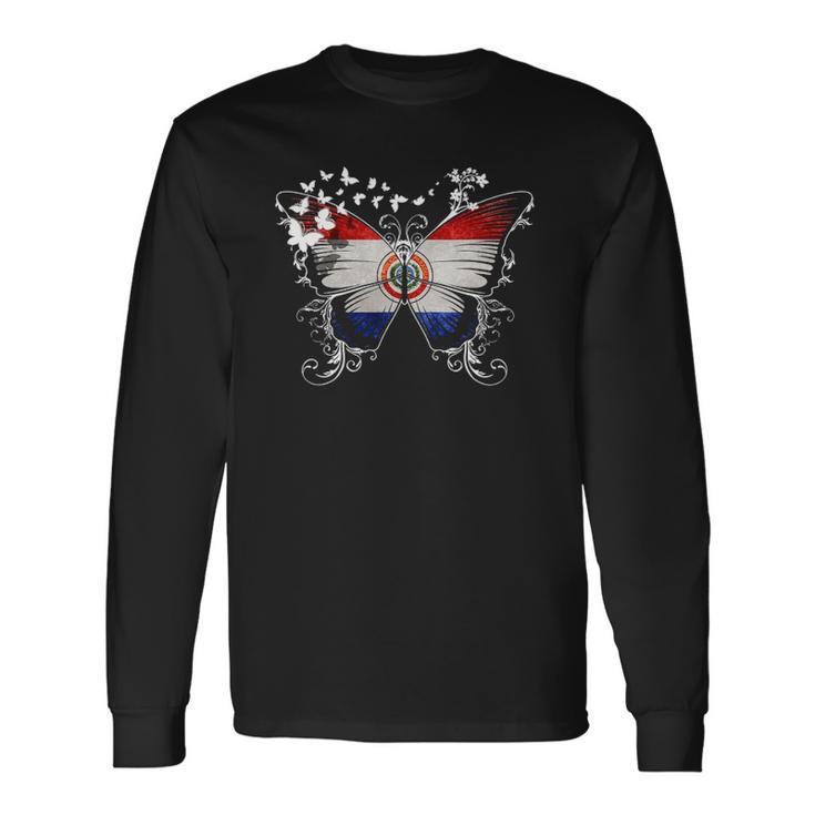 Paraguay Flag Butterfly Graphic Long Sleeve T-Shirt T-Shirt