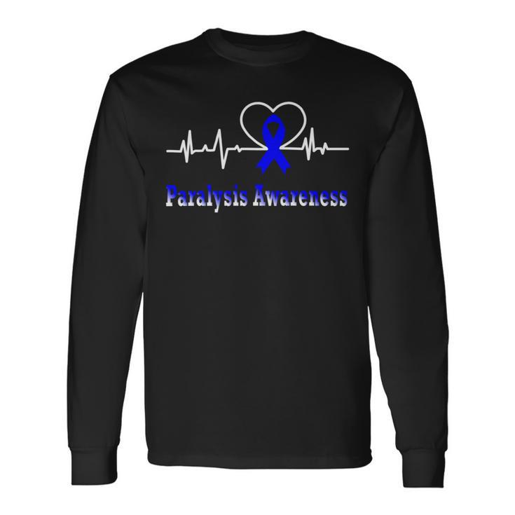 Paralysis Awareness Awareness Heartbeat Blue Ribbon Paralysis Paralysis Awareness Long Sleeve T-Shirt