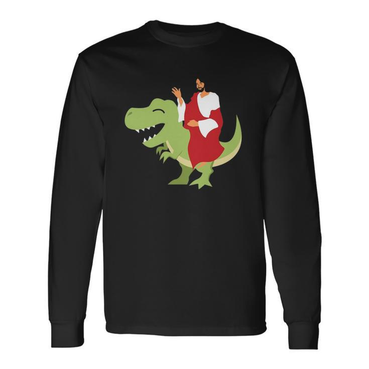 Parody Jesus Riding Dinosaur Cute Meme Dino Long Sleeve T-Shirt T-Shirt