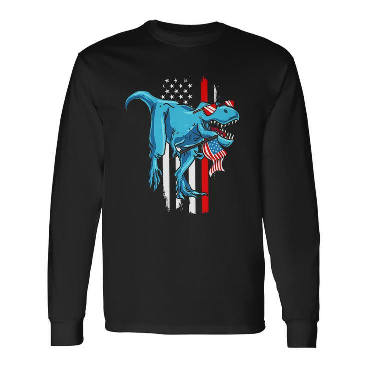 Patriotic 4Th Of July Boys Dinosaurrex American Flag Long Sleeve T-Shirt T-Shirt