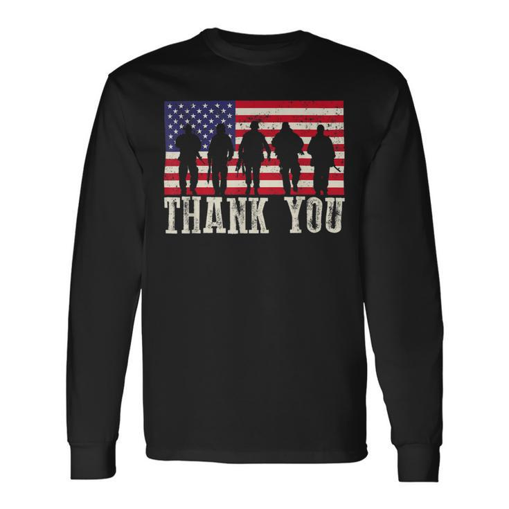 Patriotic American Flag Thank You For Men Women Kid Girl Boy Long Sleeve T-Shirt