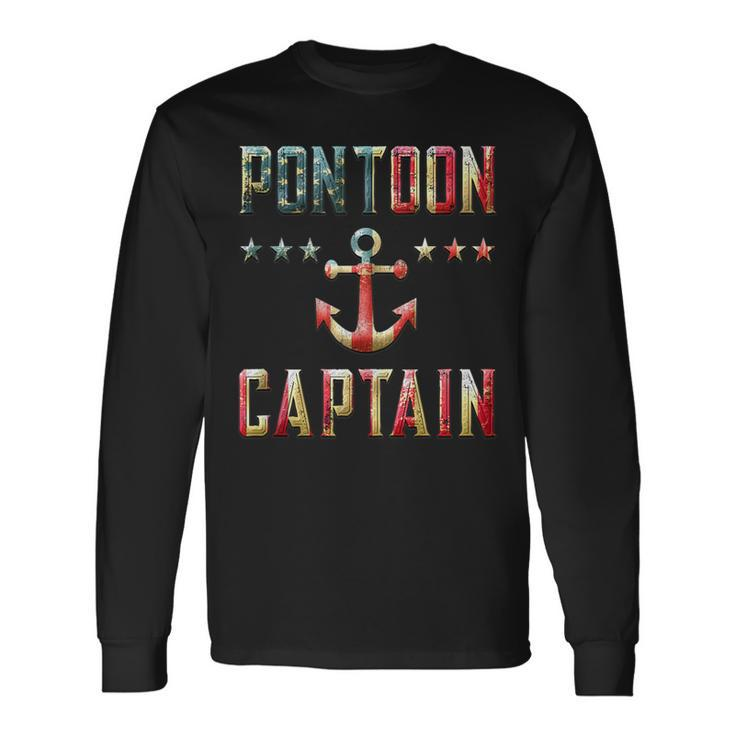 Patriotic Pontoon Captain Vintage Us Flag July 4Th Boating Long Sleeve T-Shirt
