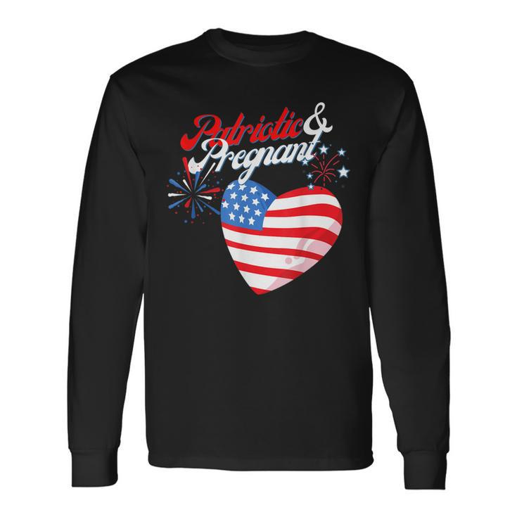 Patriotic And Pregnant 4Th Of July Pregnancy Announcement Long Sleeve T-Shirt Gifts ideas