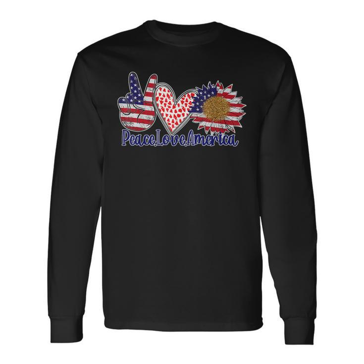 Peace Love America 4Th July Patriotic Sunflower Heart Sign Long Sleeve T-Shirt