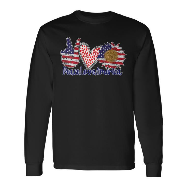 Peace Love America 4Th July Patriotic Sunflower Heart Sign Long Sleeve T-Shirt