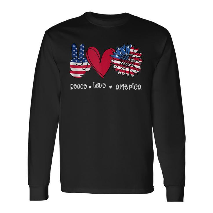 Peace Love America 4Th July Patriotic Sunflower Heart Sign V2 Long Sleeve T-Shirt