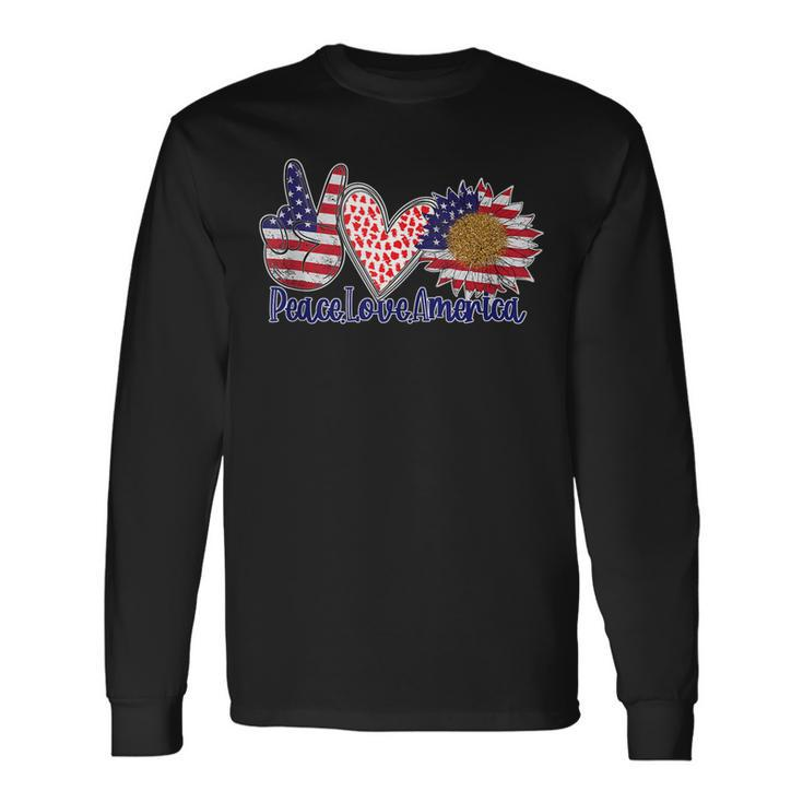 Peace Love America 4Th July Patriotic Sunflower Heart Sign V5 Long Sleeve T-Shirt
