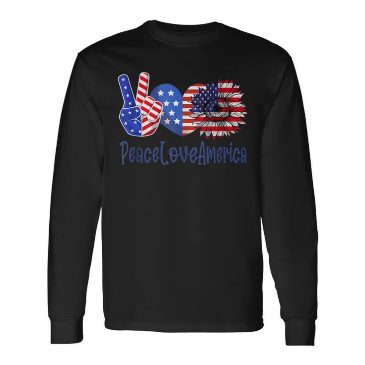 Peace Love America 4Th July Patriotic Sunflower Heart Sign V6 Long Sleeve T-Shirt