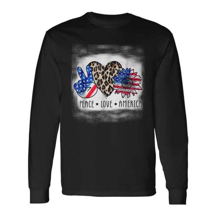 Peace Love America Bleached With Leopard Sunflower Us Flag V2 Long Sleeve T-Shirt