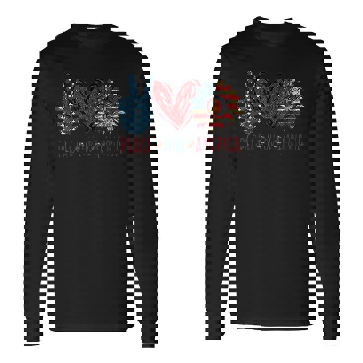 Peace Love America Sunflower Hippie 4Th Of July Long Sleeve T-Shirt
