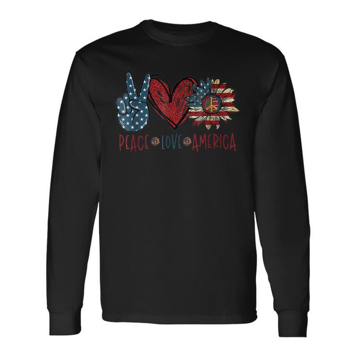 Peace Love America Sunflower Hippie 4Th Of July Long Sleeve T-Shirt