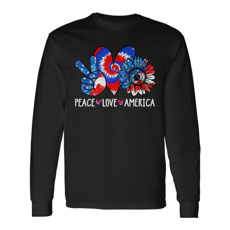 Peace Love America Sunflower Patriotic Tie Dye 4Th Of July Long Sleeve T-Shirt