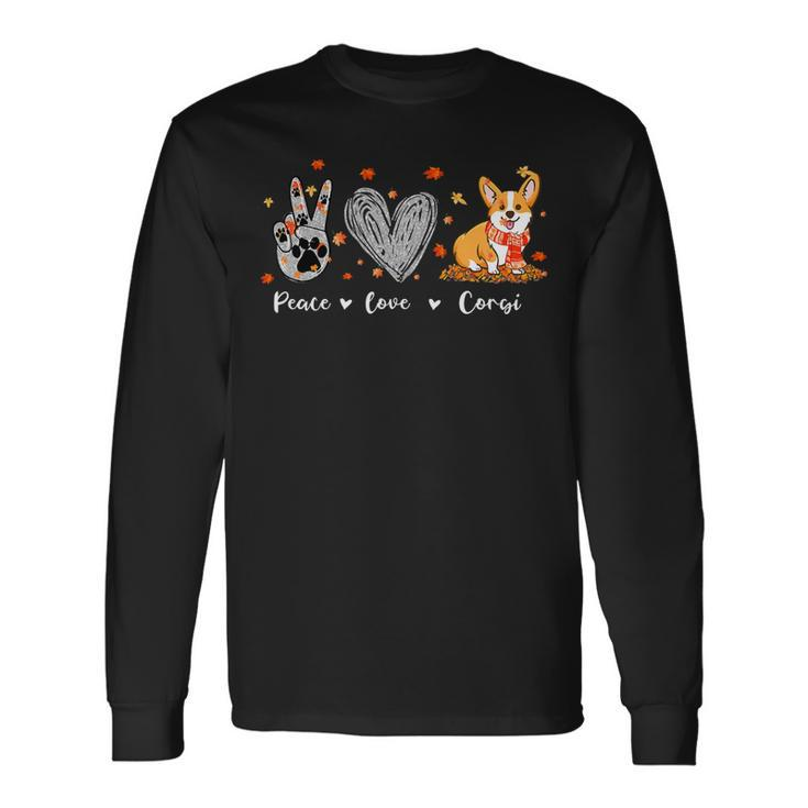 Peace Love Corgi Corgi Dog Lover Pumpkin Fall Season Long Sleeve T-Shirt