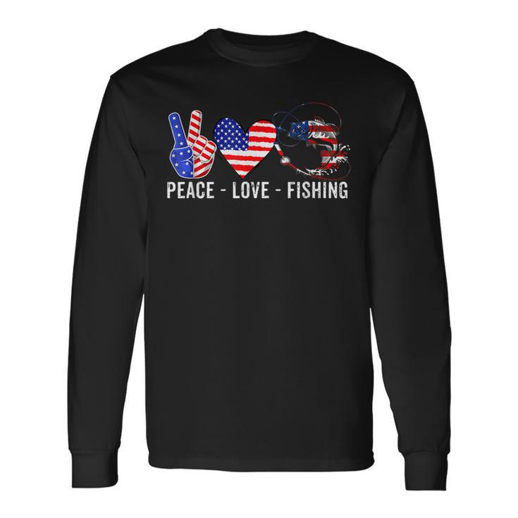 Peace Love Fishing America 4Th July Patriotic Heart Sign Long Sleeve T-Shirt