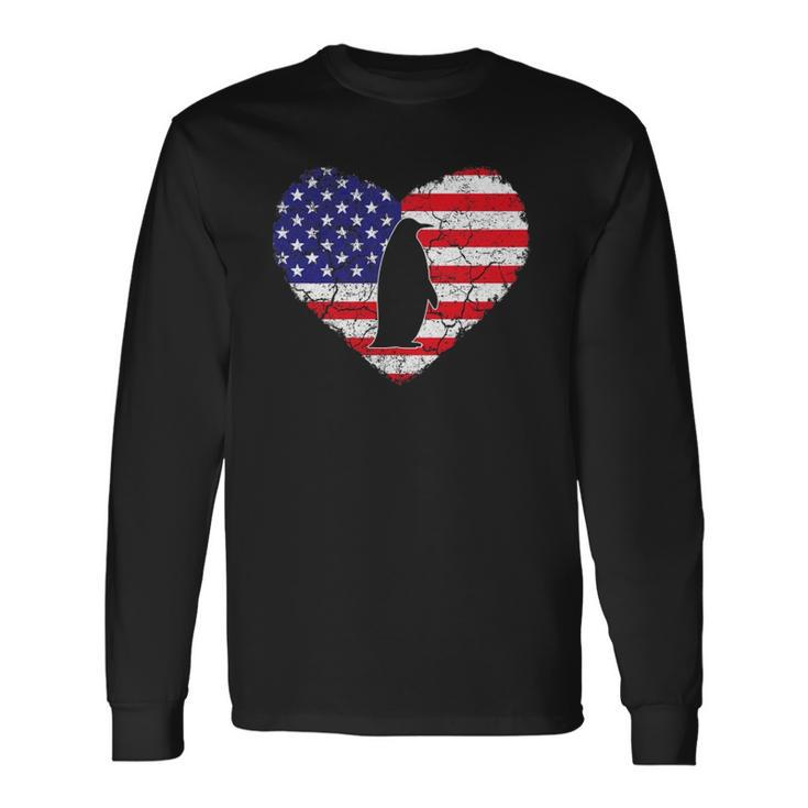 Penguin Vintage American Flag Heart 4Th Of July Animal Lover Classic Long Sleeve T-Shirt T-Shirt