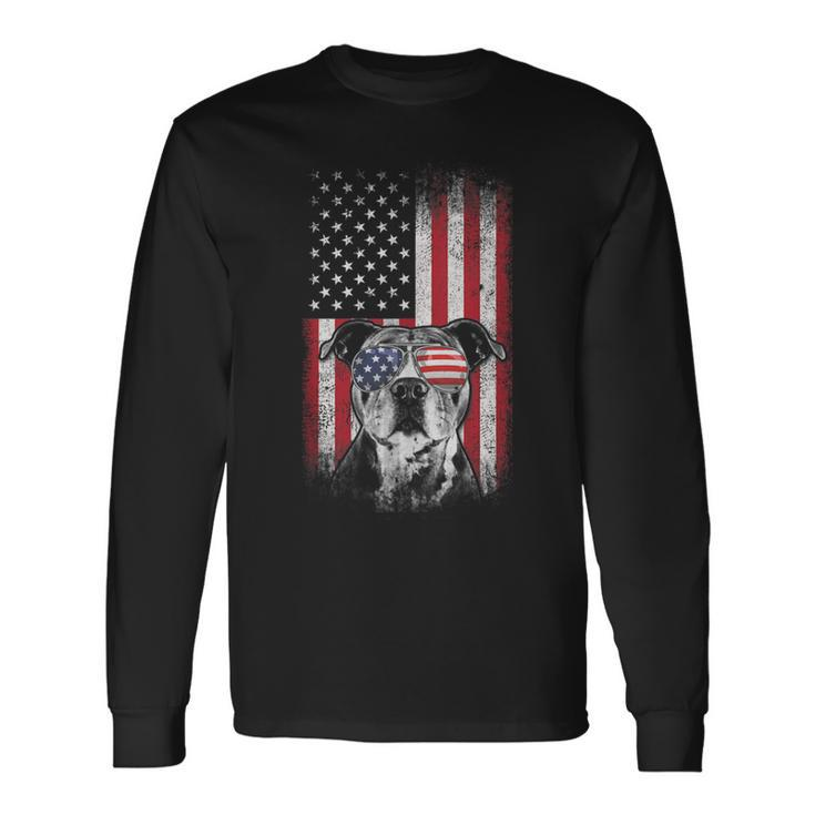 Pitbull American Flag 4Th Of July Pitbull Dad Mom Dog Lover V2 Long Sleeve T-Shirt Gifts ideas