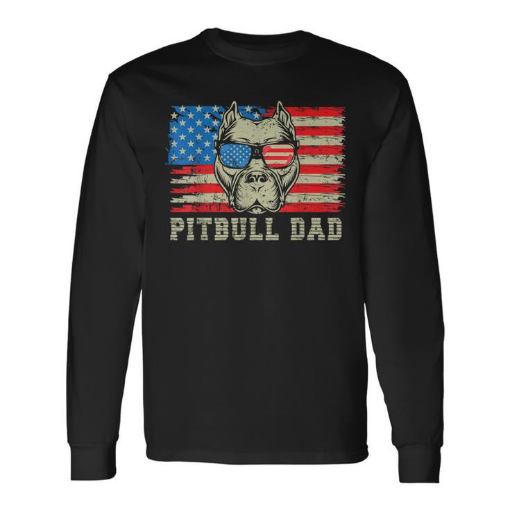 Pitbull Dad American Pit Bull Dog Us Flag 4Th Of July Long Sleeve T-Shirt