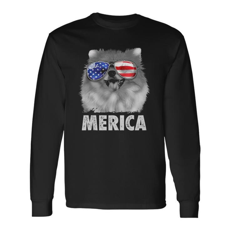 Pomeranian 4Th Of July Merica American Flag Pom Dog Long Sleeve T-Shirt T-Shirt