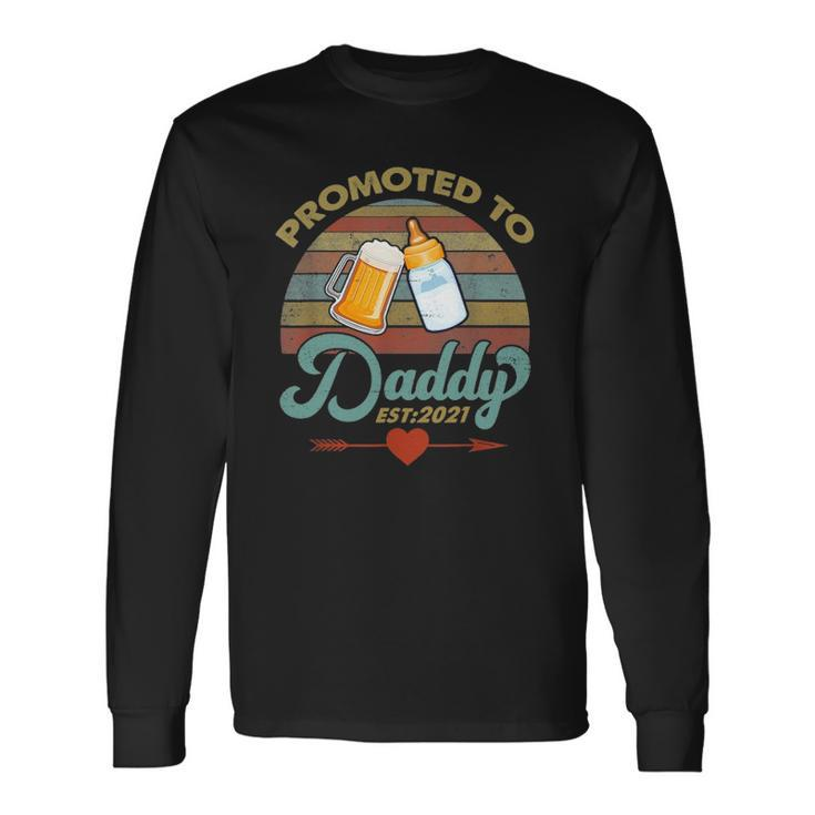Promoted To Daddy Est 2021 Beer Dad Bottle Baby Shower Long Sleeve T-Shirt T-Shirt