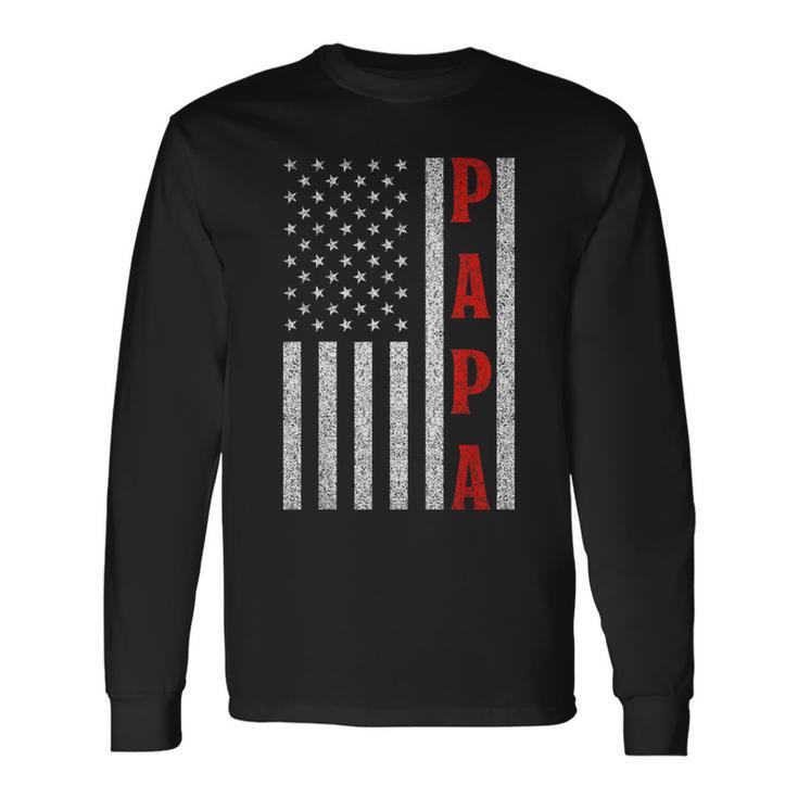 Proud Papa American Flag Fathers Day From Grandchildren Long Sleeve T-Shirt