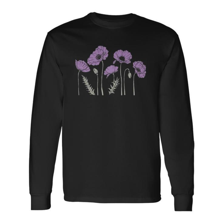 Casual Purple Poppy Flowers Graphic For Long Sleeve T-Shirt T-Shirt