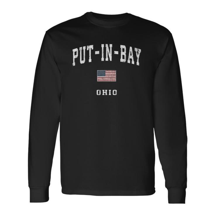 Put-In-Bay Ohio Oh Vintage American Flag Sports Long Sleeve T-Shirt T-Shirt