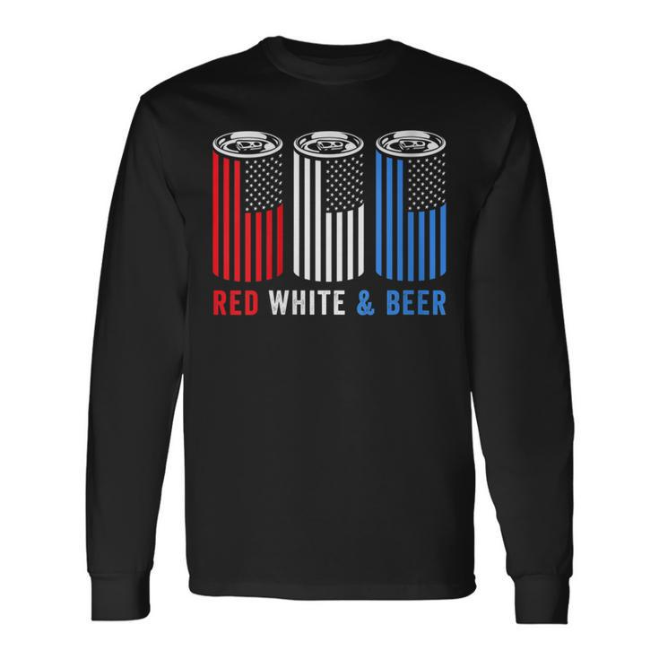 Red White & Beer 4Th Of July Wine Red White Blue Beer Long Sleeve T-Shirt