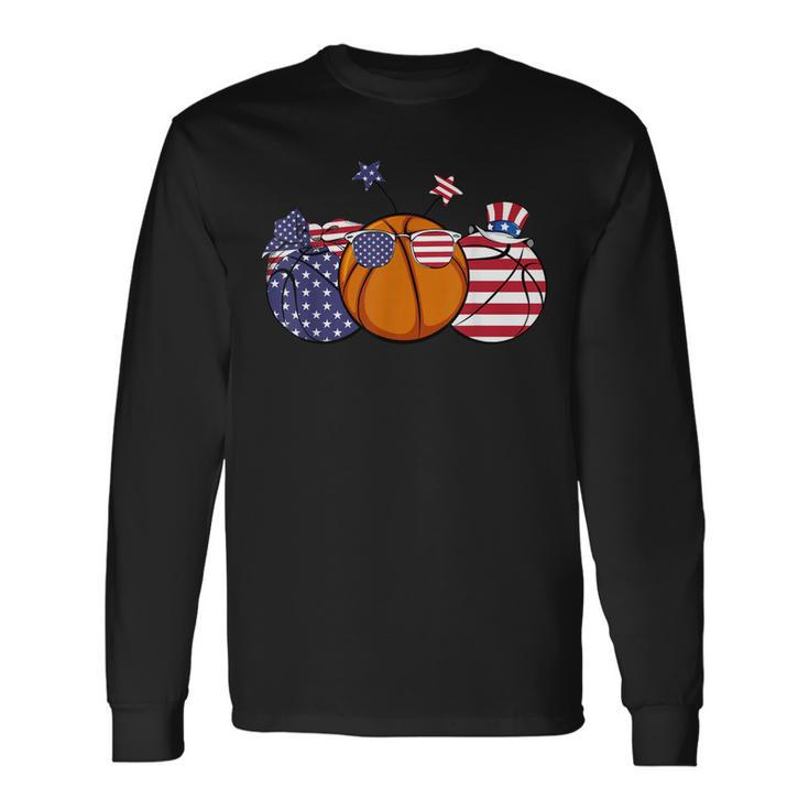 Red White Blue Basketball Lover Patriotic 4Th Of July Long Sleeve T-Shirt