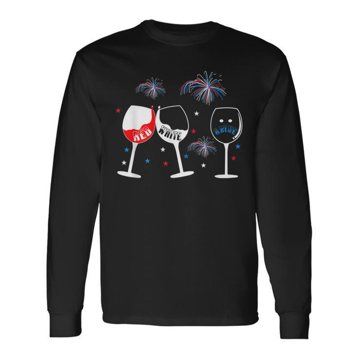 Red White And Blue Wine Glass For 4Th Of July Long Sleeve T-Shirt