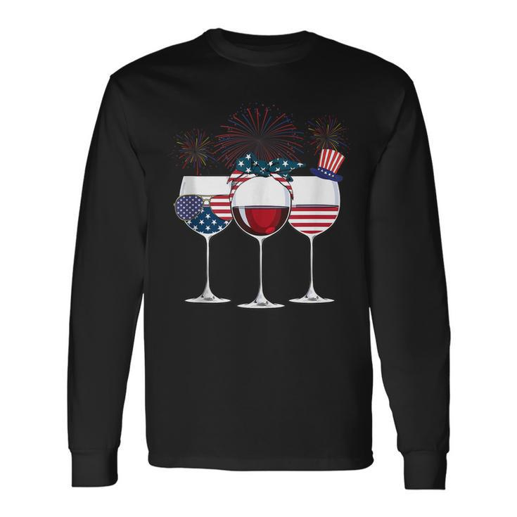 Red White And Blue Wine Glass 4Th Of July Long Sleeve T-Shirt
