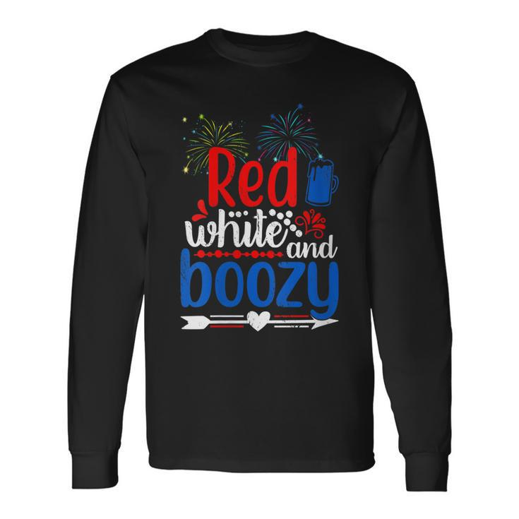 Red White And Boozy Alcohol Booze 4Th Of July Beer Party Long Sleeve T-Shirt