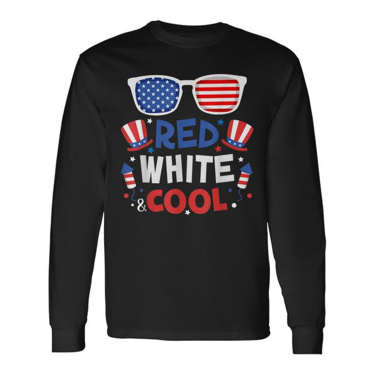Red White And Cool Sunglasses 4Th Of July Toddler Boys Girls Long Sleeve T-Shirt