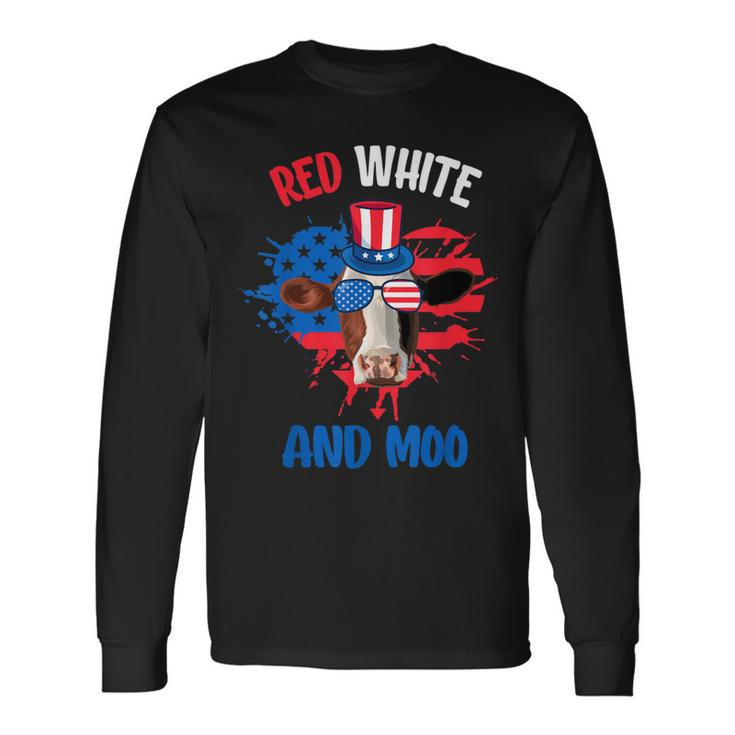 Red White And Moo Patriotic Cow Farmer 4Th Of July Long Sleeve T-Shirt Gifts ideas