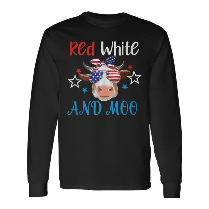 Red White And Moo Patriotic Cow Usa Flag 4Th Of July Farmer Long Sleeve T-Shirt Gifts ideas