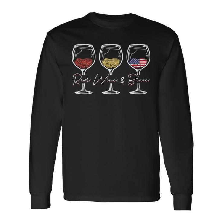 Red Wine & Blue 4Th Of July Wine Red White Blue Merica Usa Long Sleeve T-Shirt T-Shirt