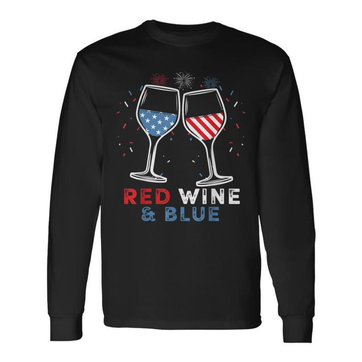 Red Wine And Blue 4Th Of July Wine Lover Patriotic Long Sleeve T-Shirt