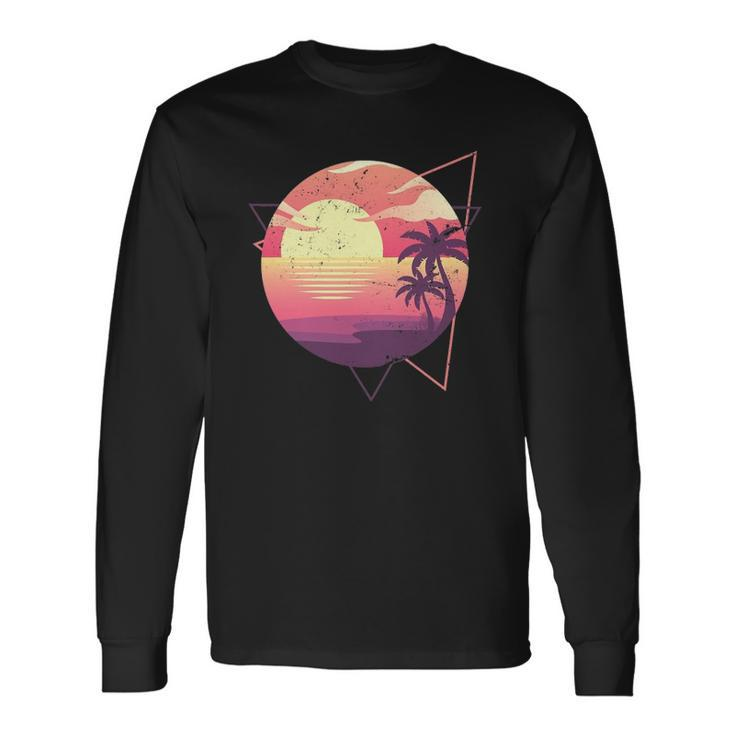 Retro 80S Vaporwave Aesthetic Tropical Sunset 90S Vaporwave Long Sleeve T-Shirt T-Shirt