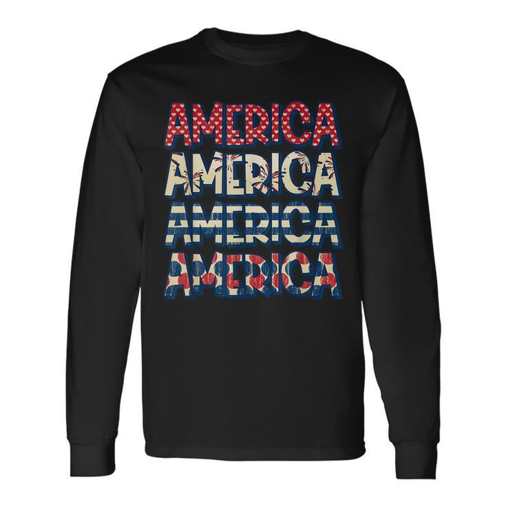 Retro Vintage America Red Blue And White 4Th July Patriotic Long Sleeve T-Shirt Gifts ideas