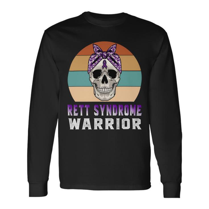 Rett Syndrome Warrior  Skull Women Vintage  Purple Ribbon  Rett Syndrome  Rett Syndrome Awareness V2 Unisex Long Sleeve