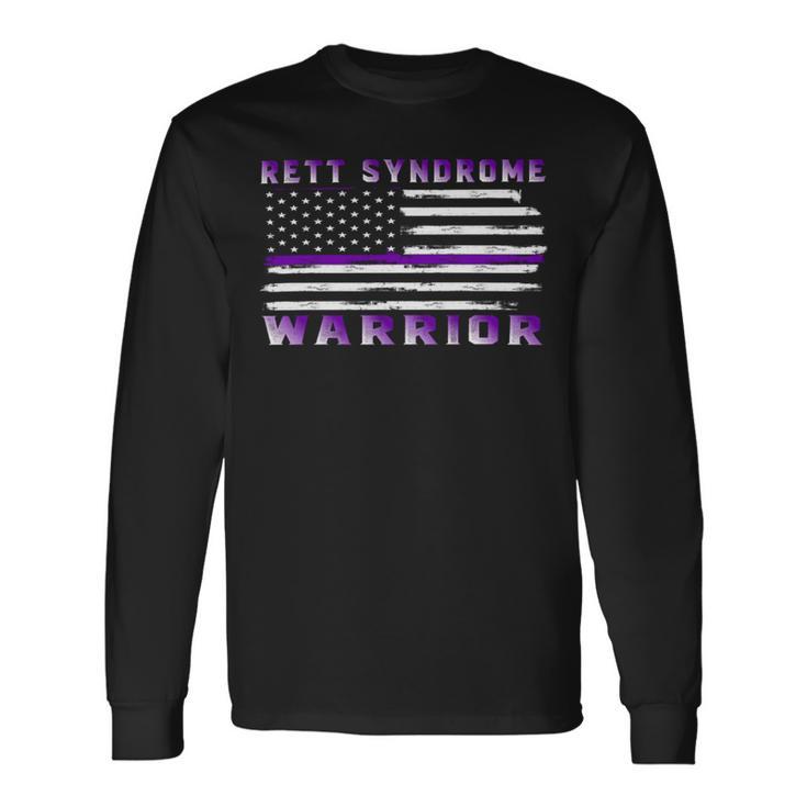 Rett Syndrome Warrior Usa Flag  United States Flag  Purple Ribbon  Rett Syndrome  Rett Syndrome Awareness Unisex Long Sleeve