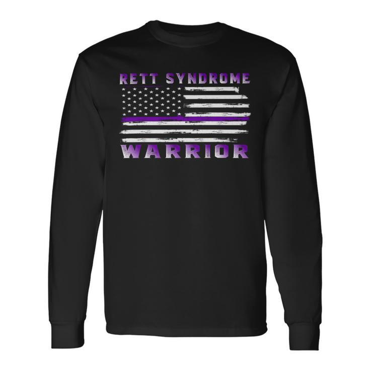 Rett Syndrome Warrior Usa Flag United States Flag Purple Ribbon Rett Syndrome Rett Syndrome Awareness Long Sleeve T-Shirt
