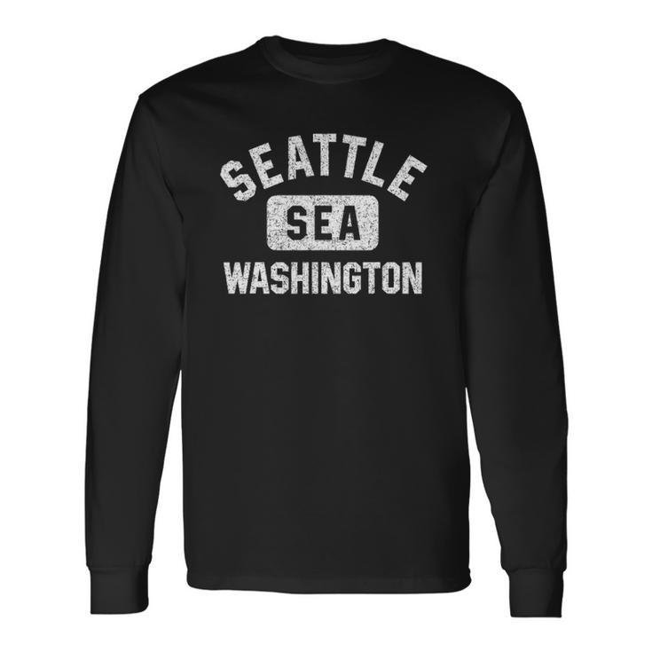 Seattle Washington Sea Gym Style Distressed White Print Long Sleeve T-Shirt T-Shirt