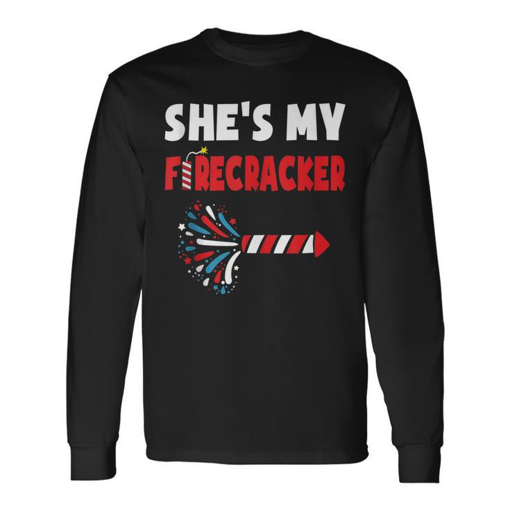Shes My Firecracker 4Th Of July Matching Couples Cute Long Sleeve T-Shirt