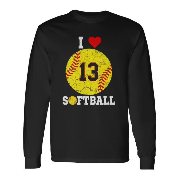 Softball Number 13 Softball Lover Vintage Retro Long Sleeve T-Shirt