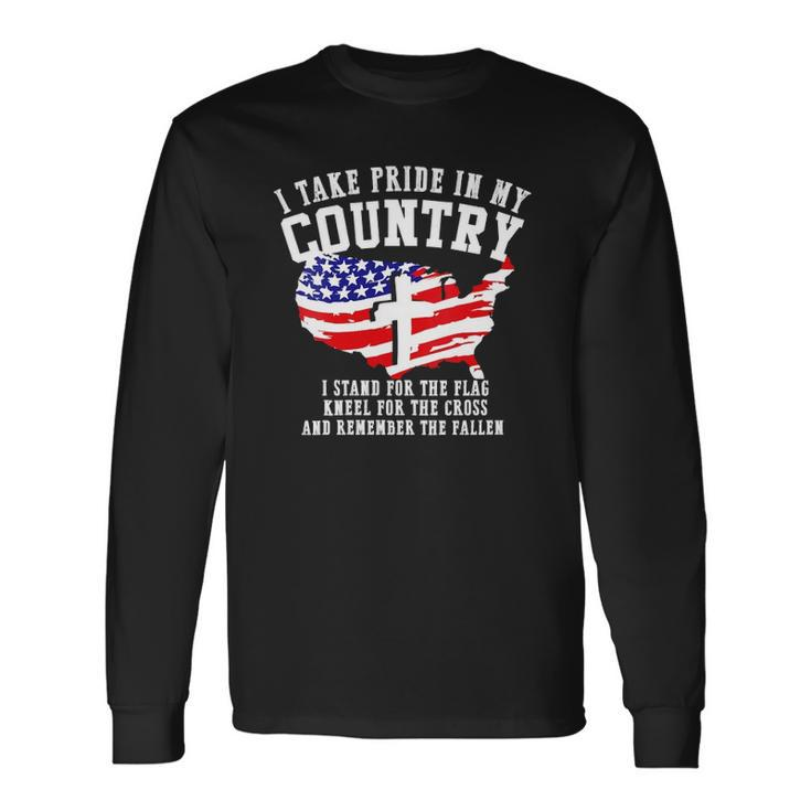 Stand For The Flag Kneel For The Cross Patriotic 4Th Of July V-Neck Long Sleeve T-Shirt T-Shirt