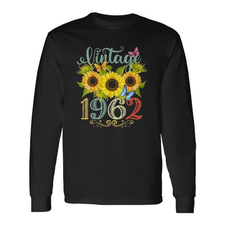 Sunflower Floral Butterfly Vintage 1962 60Th Birthday Long Sleeve T-Shirt T-Shirt