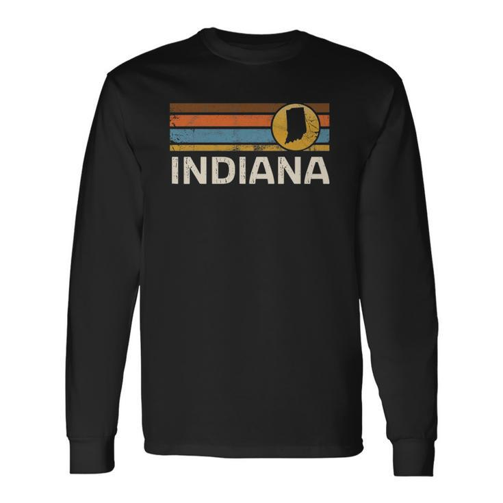 Graphic Tee Indiana Us State Map Vintage Retro Stripes Long Sleeve T-Shirt T-Shirt